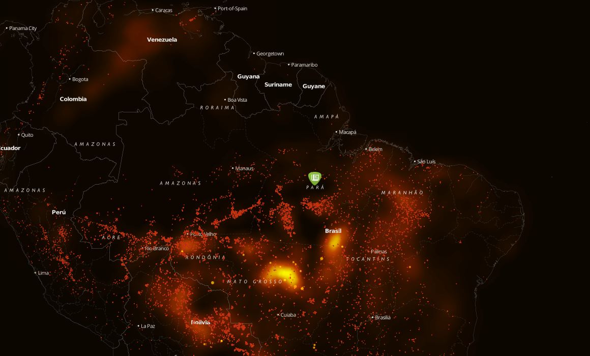 InfoAmazonia's tweet photo. Real-time interactive #Map: Brazil´s 2019 forest fires and agricultural burning are the highest in the last seven years show NASA #OpenData https://t.co/QJpOMDNXXQ https://t.co/kGUp21kG5a