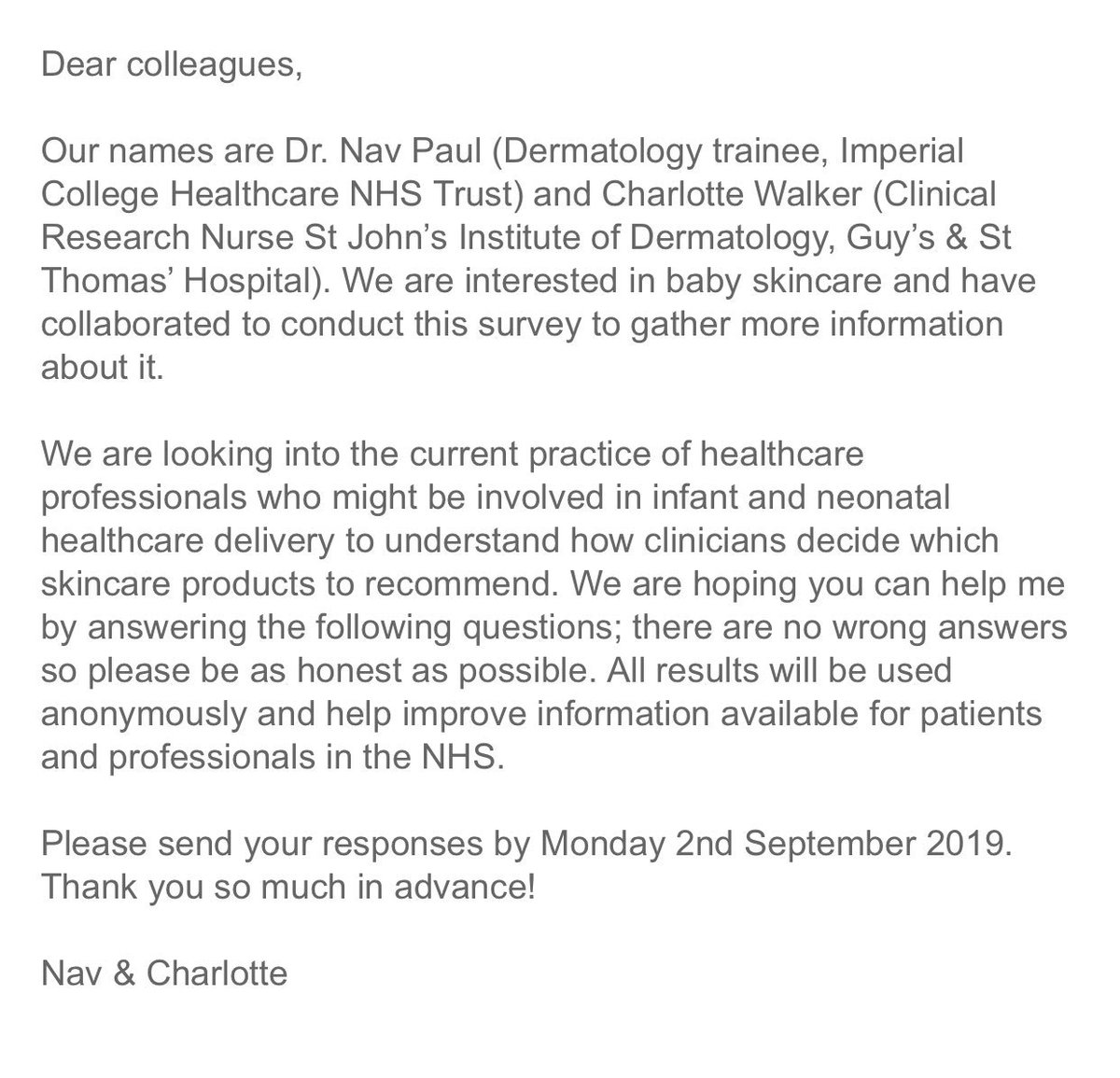 Dear #NHS colleagues. Are you involved in baby healthcare? If so, it would be a great help if you could click on our research study survey link. It takes 2 minutes; your time is very much appreciated in advance to help improve baby skincare in the U.K. 👼surveymonkey.co.uk/r/2J33RYL