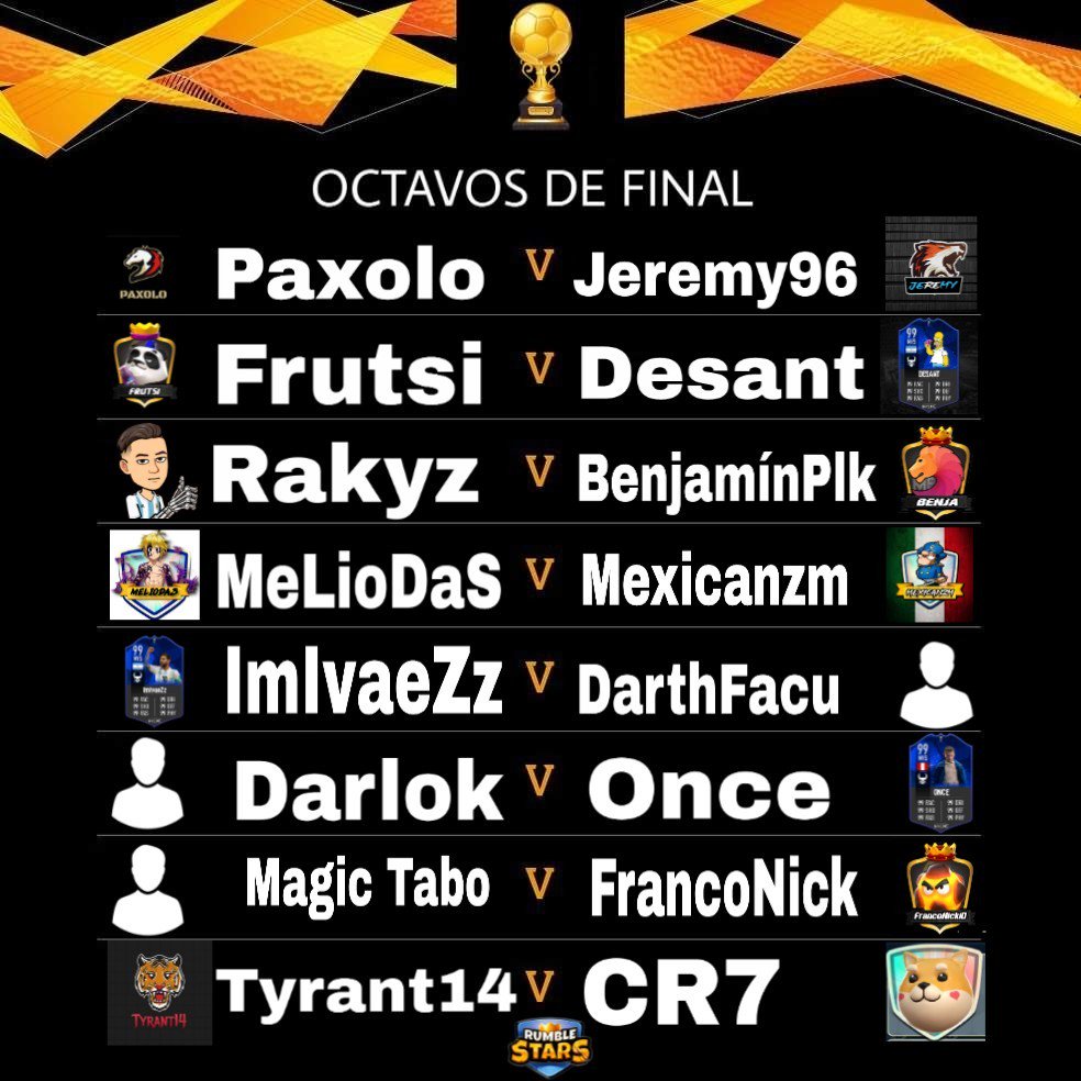 EliteCupRS's tweet photo. AHORA SI YA TENEMOS LOS OCTAVOS 🏆
@PaxoloFG 🆚 @Jeremy96_BS 
@FrutsiRS 🆚 @Desant_RS 
@RakyzRS  🆚 @BenjaminPlk2 
@MeLioDa13325648 🆚 @mexicanzm 
@IvaeZzssj  🆚 @DarthFacu 
@Darlok_rivera  🆚 @Once_RS1 
@magic_tabo 🆚 @FrancoNick10 
@Tyrant141 🆚 @CR7_RSACE 
@RumbleStars https://t.co/7nzX8NHZ6H