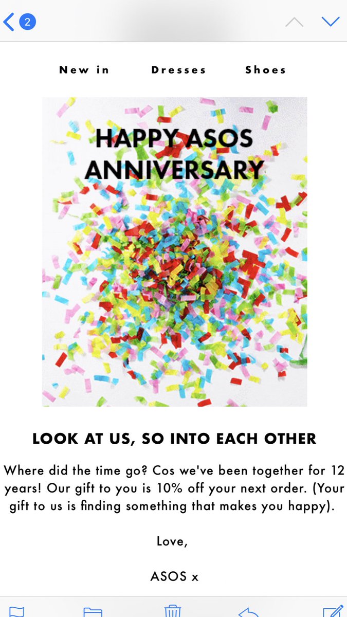 just_dixie's tweet photo. Longest relationship to date 🤣 Thanks for the last TWELVE YEARS @ASOS 😘 https://t.co/Li2brYauKt