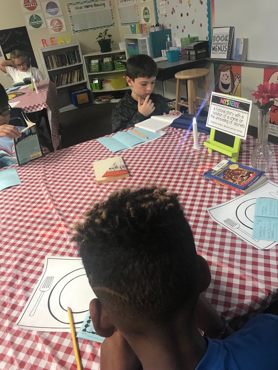 SavantCindy's tweet photo. Reading Cafe...Beverly students get a taste of genres. #beverlylearns #pisdlearns ⁦@StrongBobcats⁩ https://t.co/L1ROfi9f8v