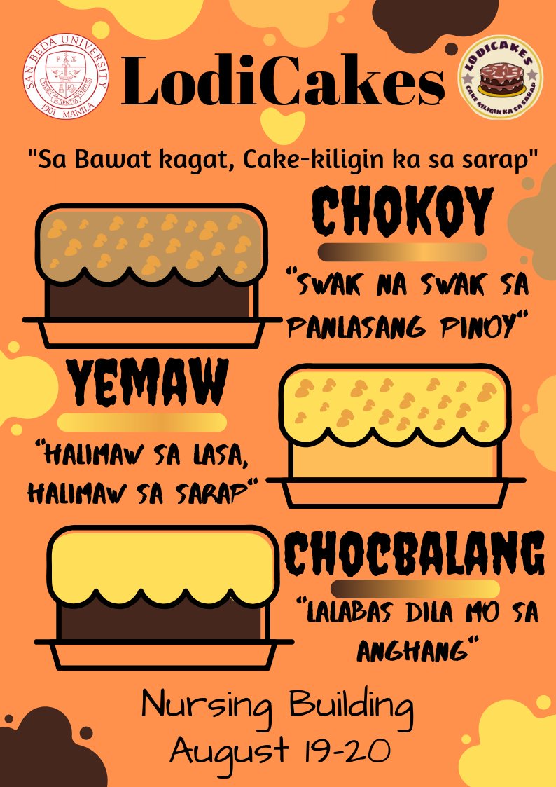 _Lodicakes's tweet photo. WHAT'S UP MGA LODIIIII?!

Handa na ba kayong matikman ang aming mga babycakes?

Satisfy your sweet tooth with YEMAW, CHOKOY, and CHOCBALANG!

NURSING BUILDING GROUNDS.
AUGUST 19-20.

See you there!!! https://t.co/weMltPN5UD