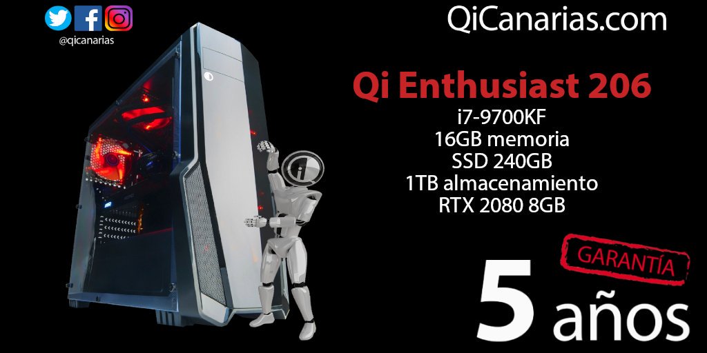 Qi ENTHUSIAST 206 I7-9700KF 16GB 1TB+SSD240GB RTX2080 8GB 😍
bit.ly/2YUCYSm
5 AÑOS DE GARANTÍA 😯🥳
Realiza tu pedido cómodamente desde casa 🏠
Envío gratis!!! 👏👏👏
QiCanarias.com
<a href="/QiMetal/">Qi Metal Series</a> 
#QiCanarias #QiPuntosdeventa #QiEnvíogratis