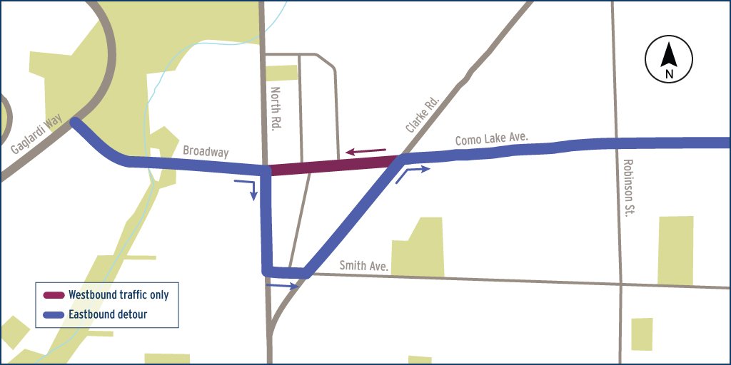 FortisBC's tweet photo. A new detour has started on Como Lake Ave between North Rd and Clarke Rd, as our #FortisBCUpgrades progress in #Coquitlam. We expect this detour to finish by early September. More details: https://t.co/tZWv6hiQUJ @AM730Traffic @NEWS1130Traffic @cqrcmp https://t.co/9bnHz3lCKY