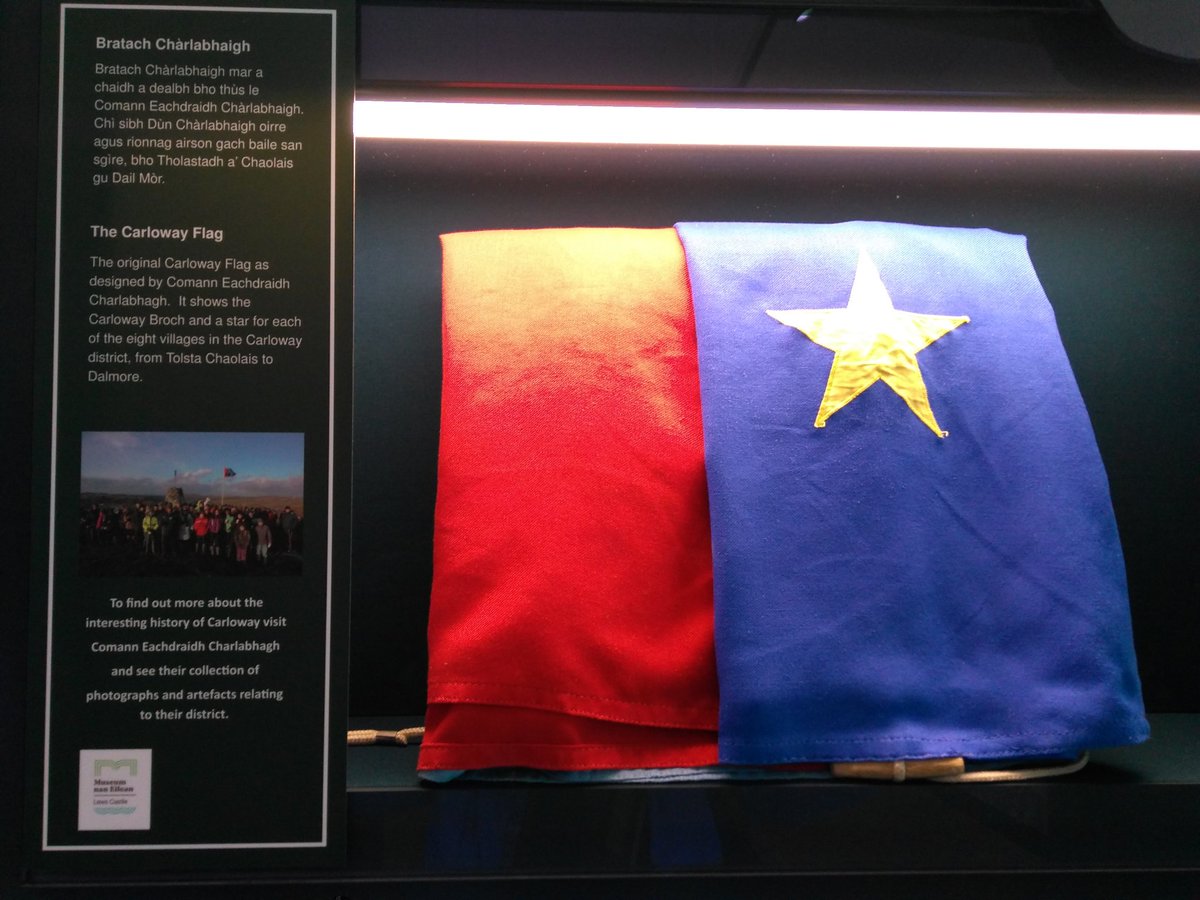 lizmrobson's tweet photo. @Jo_Rodgers_ The Carloway flag, on display in Lews Castle Stornoway, features the #DunCarloway #Broch, #IsleofLewis https://t.co/GK2vlkzHSK