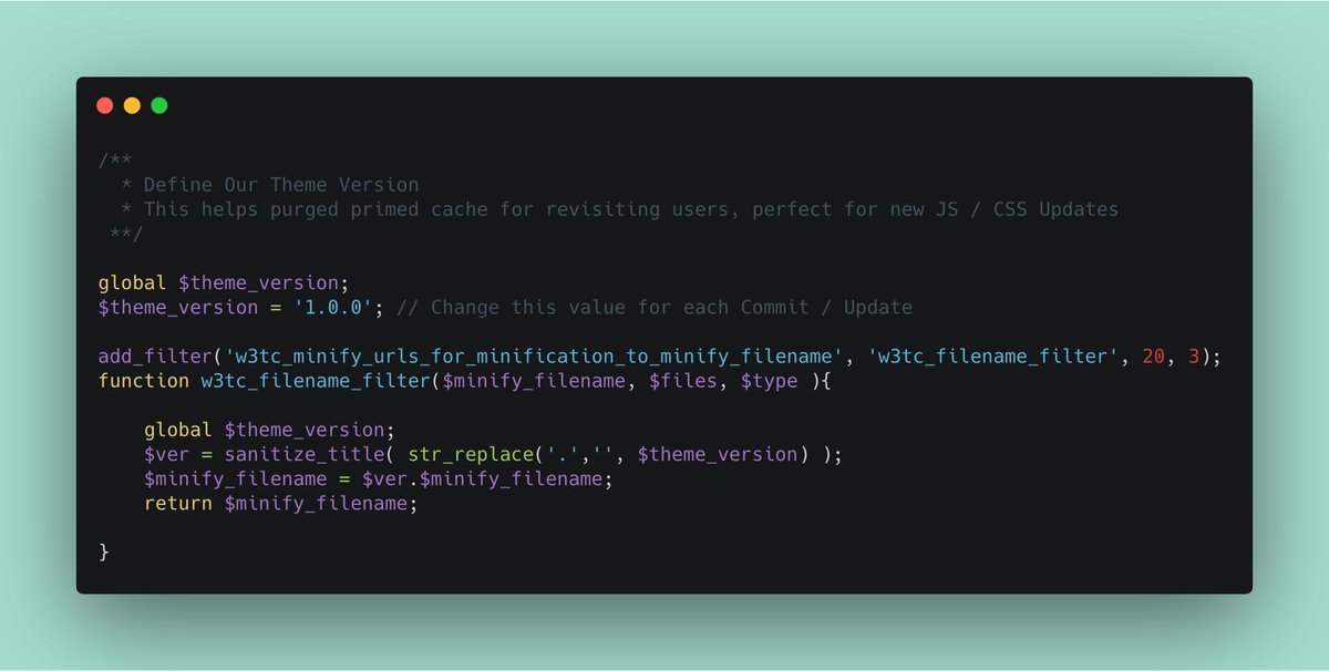 simcoxuk's tweet image. Snippet to ensure Wordpress Websites using W3Total Cache are serving the correct JS/CSS files, place in functions.php #wordpress #functions #w3totalcache #cache #frontend #wp #snippet #purgeprimedcache #usefulsnippets