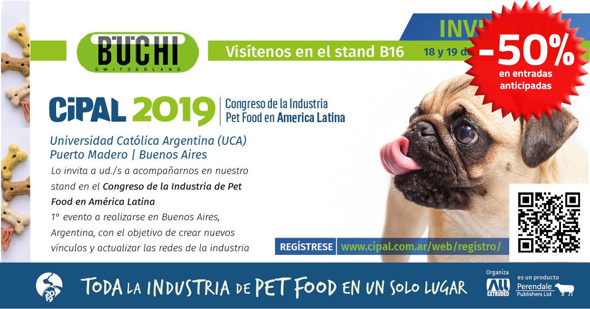 tecinstrumental's tweet photo. Lo invitamos a visitar el stand de @buchilabeqpt en el #CIPAL2019 desarrollado por la prestigiosa revista @Allextrudedpets.
Obtenga a un 50% de descuento en el acceso a conferencias inscribiéndose en el link debajo. 🐶🐱
➡https://t.co/5PUIJ110WR
#Alimentos #Mascotas https://t.co/SyQskVxAPi