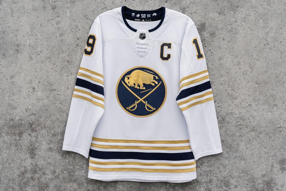 The <a href="/BuffaloSabres/">Buffalo Sabres</a> new golden jersey for their 50th season. (via: Buffalo Sabres)