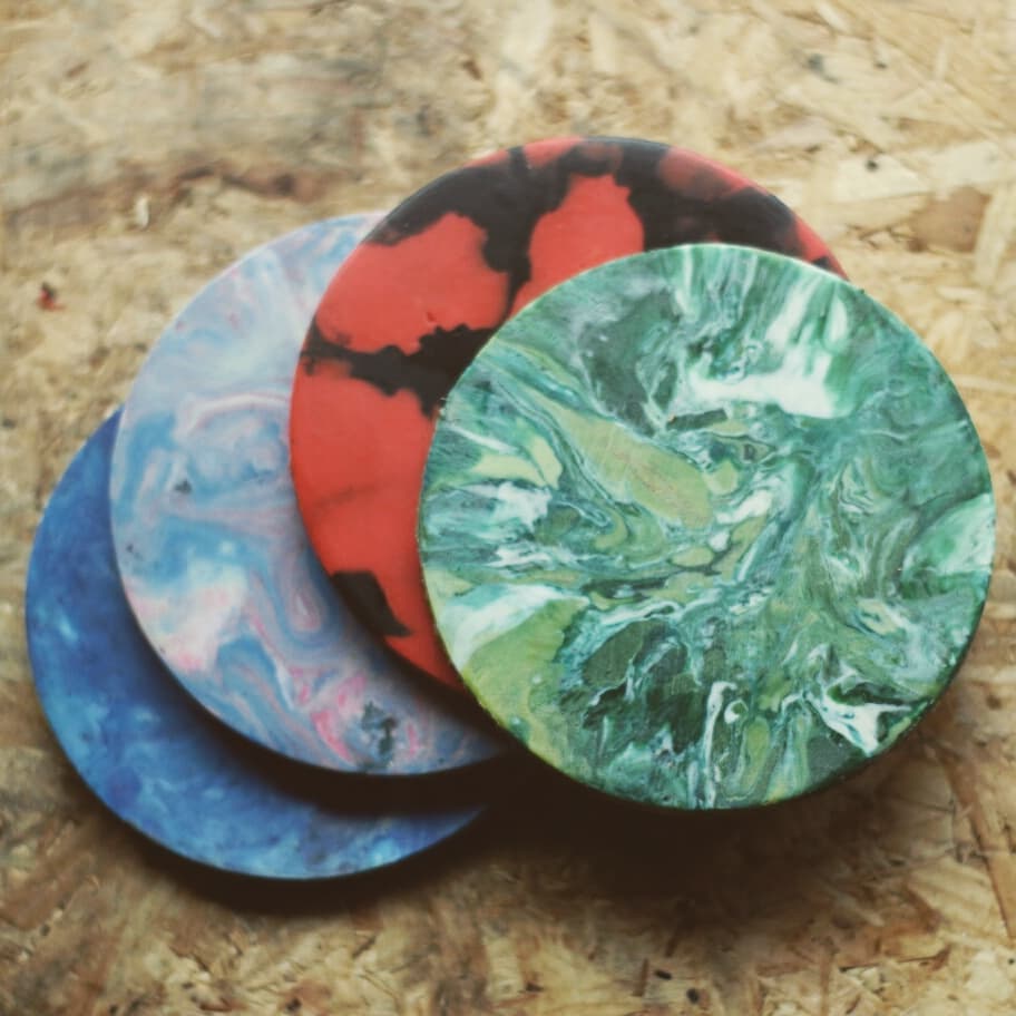 3DPrintShopBris's tweet photo. Zero waste coasters, made from used waste plastic! Created by using a 3D printed shape and melting used plastic into the silicon mould! Amazing colour effects and a great way to use plastic waste. #zerowaste #3dprintshop #the3dprintshop #siliconmould #coaster #productdesign https://t.co/e8OJEDjOcQ