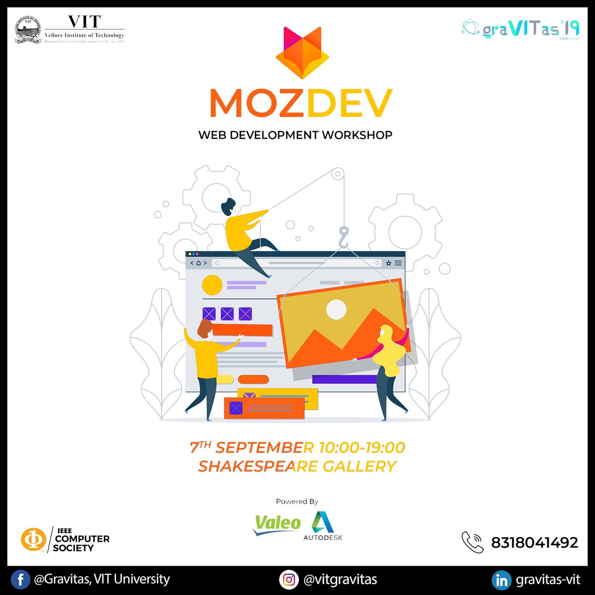 GraVITas_VIT's tweet photo. A day fully dedicated, to cover the basics of Web Development and an insight to the open source contribution, presented to you by experts who are active contributors of this community.
To know more, stay tuned!
#mozdev
#VIT
#gravitas19
#technologydriventransformation
#computer https://t.co/N6i4DLBqrn