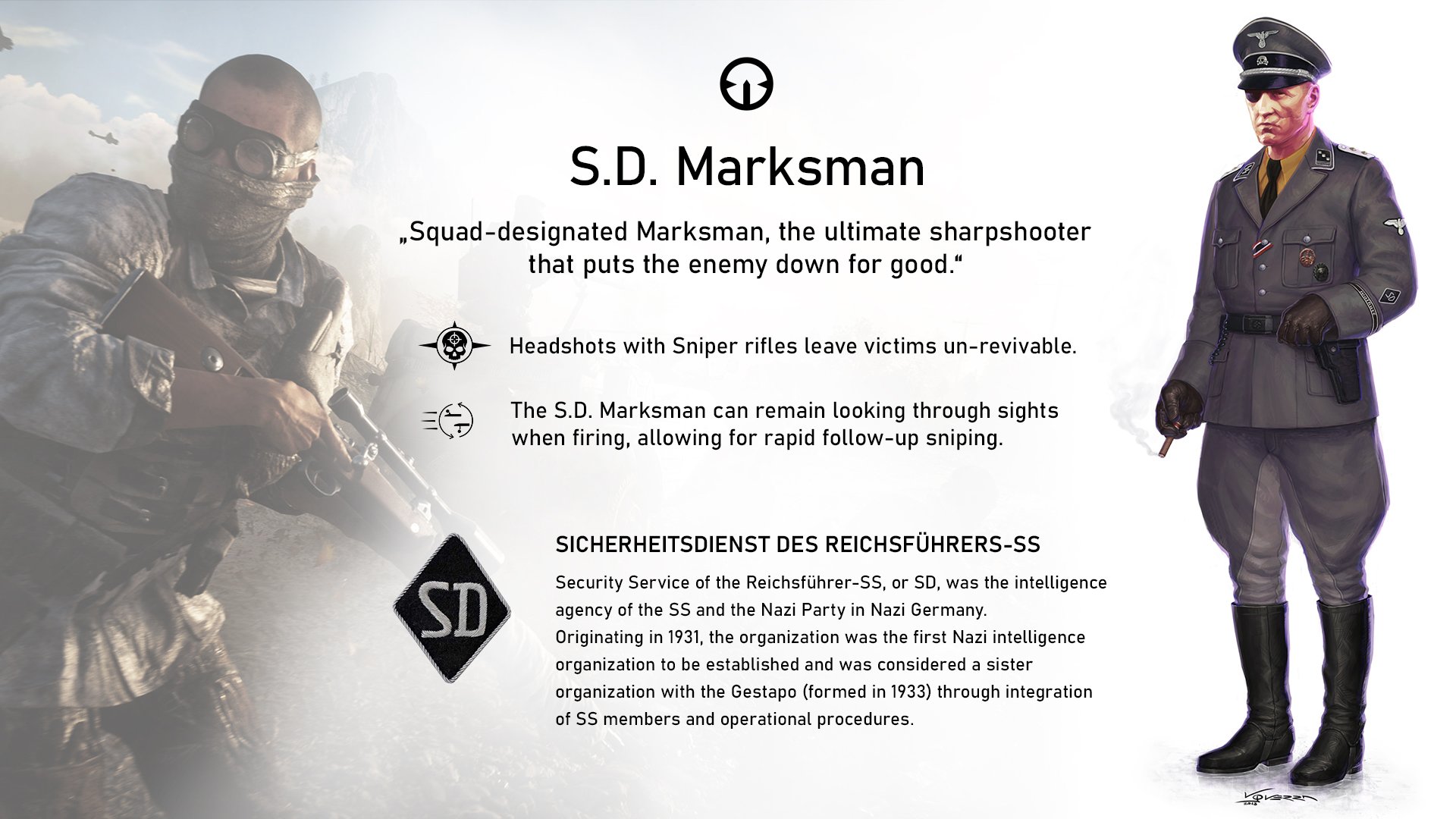 Artes literarias Honorable competencia temporyal on Twitter: "The #BattlefieldV 5v5 competitive mode features a recon class called "S.D. Marksman" which is a reference to the "Sicherheitsdienst" (security service), the intelligence agency of the SS and Nazi Artes literarias Honorable competencia temporyal on Twitter: "The #BattlefieldV 5v5 competitive mode features a recon class called "S.D. Marksman" which is a reference to the "Sicherheitsdienst" (security service), the intelligence agency of the SS and Nazi