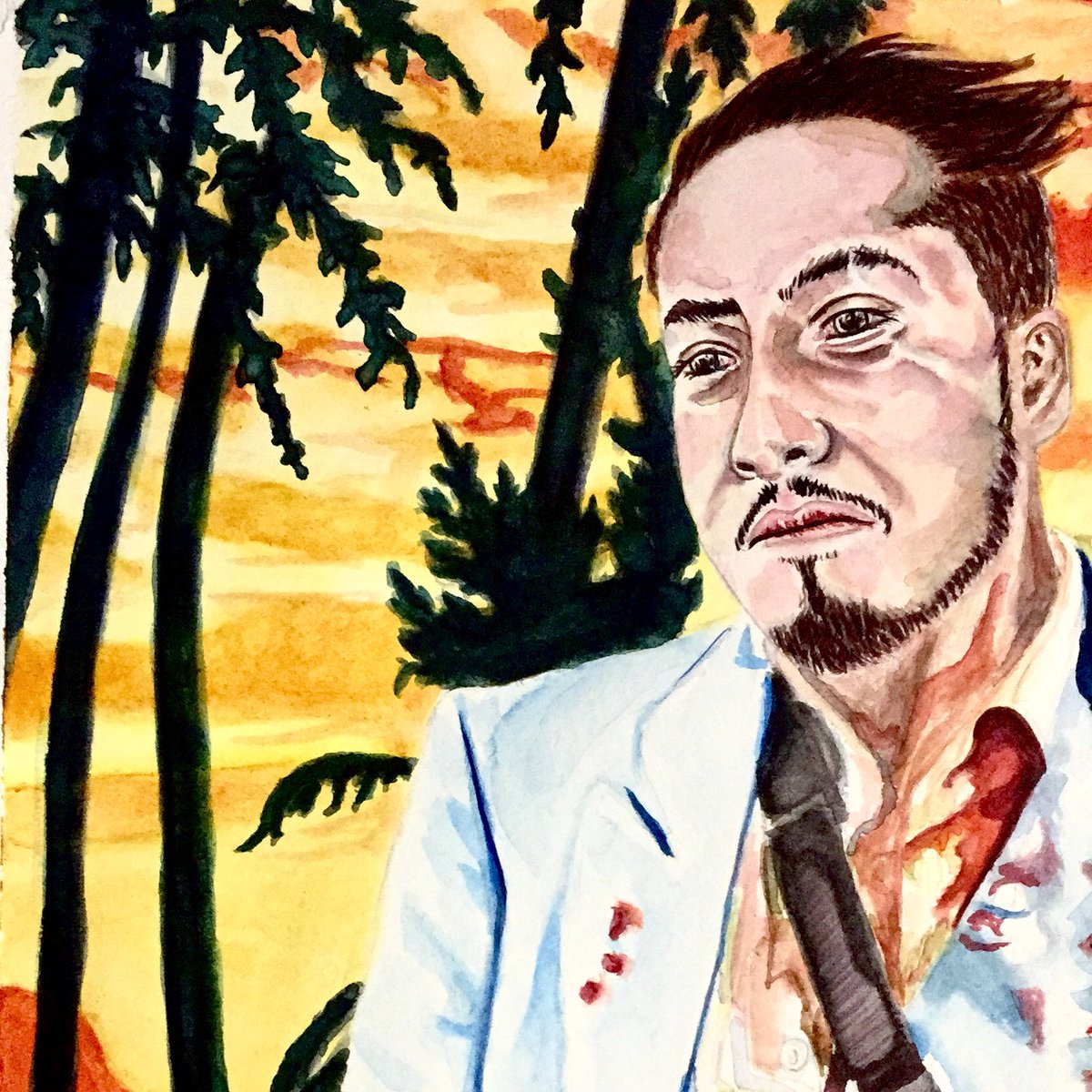 SUNCUNU's tweet photo. Retraté a uno de mis carnales más chingones que puede haber.
Le puse el traje de Tony Montaña en Scarface, una de sus pelis favoritas. https://t.co/oTNhgaHFwc
