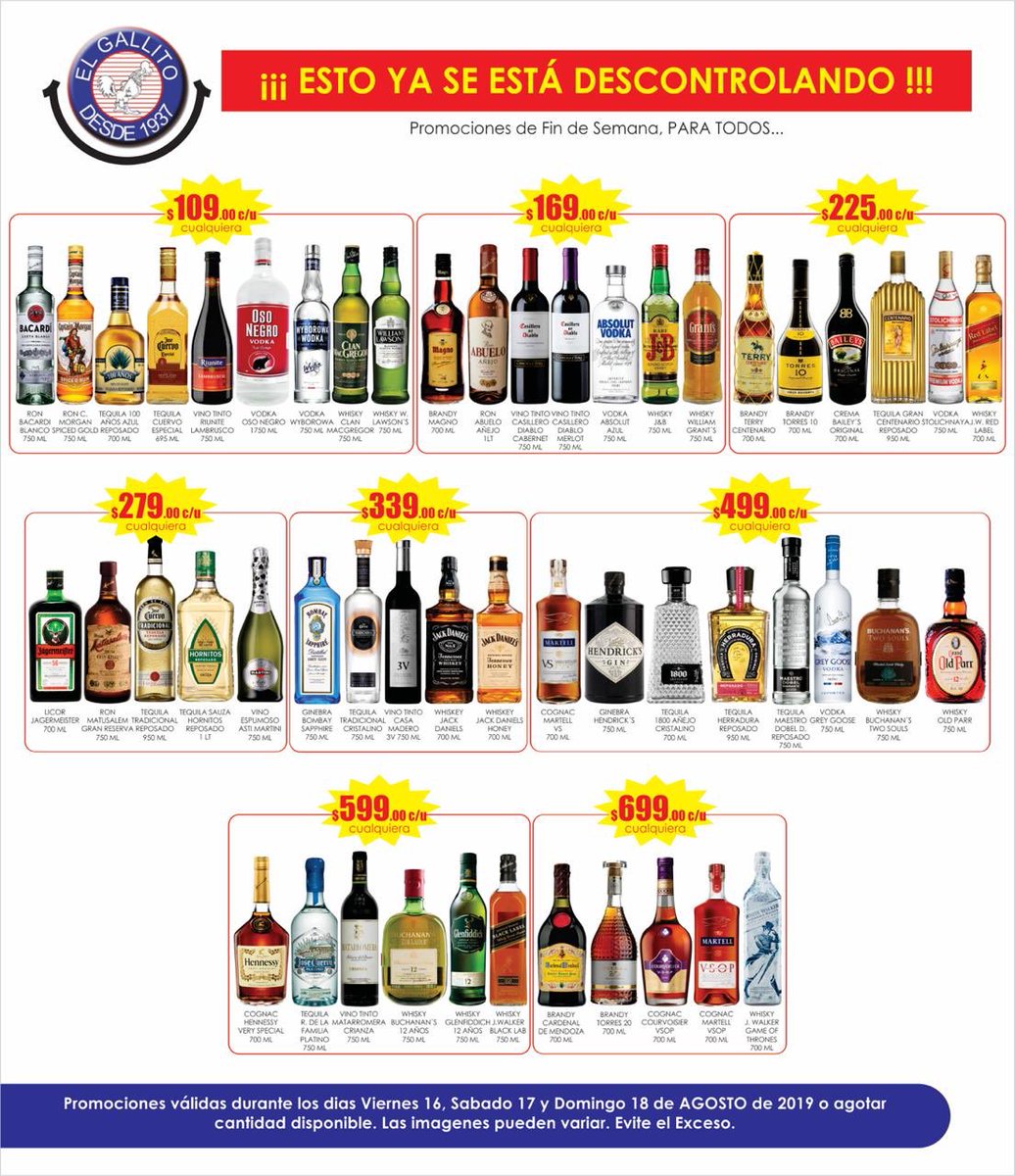 vinoselgallito's tweet photo. ¡Estas promociones están que arden! #bacardi #capitanmorgan #tequila100años #cuervoespecial #riunite #vodkaosonegro #wyborowa #brandymagno #ronabuelo #absolutvodka #whiskyjb #grants #torres10 #baileys #stolichnaya #johnniewalker #jagermeister #sauzahornitos https://t.co/8hoNWIzbrb