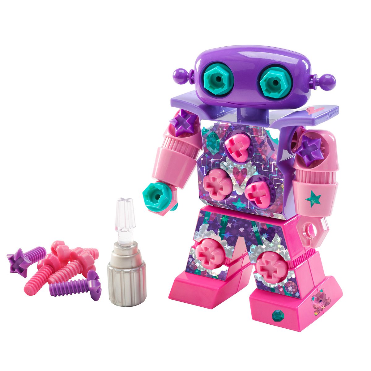 Get your glitter on! The Design &amp; Drill SparkleBot is where construction and creativity meet! Build your robot, screw in the multicolored bolts, and customize your creation with glittery stickers. Perfect for STEM-based play in basic engineering. museumstore.hmns.org/catalog/produc…