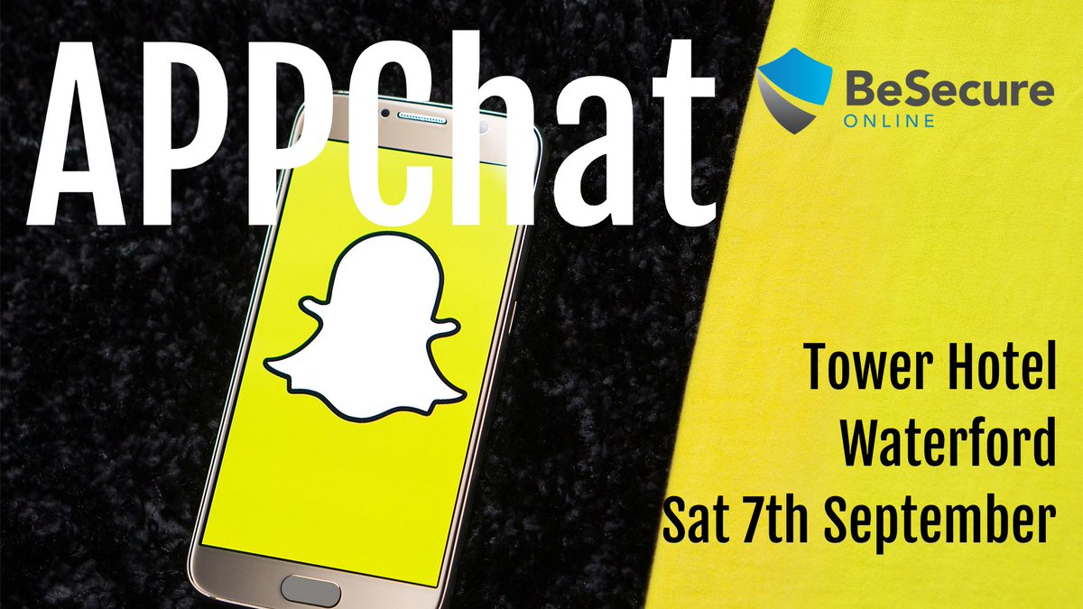 BeSecureOnline1's tweet photo. Book here for #APPChat #socialmedia DAY for #Kids, #Parents, #Teachers #Teenagers day in Waterford... 7th Sept Tower Htl, Waterford.
Hosted by Damien Tiernan, WLR FM, Fmr RTE correspondent. Best Seller €11 for Adult/Child
https://t.co/HmRg7QyD5e https://t.co/qOXUmx8mQP https://t.co/WdcIzudMWN