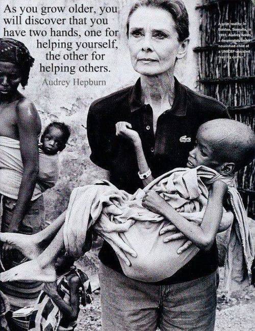 !!! Aging Gracefully !!! Audrey Hepburn spent many years in Africa helping the helpless. #FridayMotivation #Aging #AudreyHepburn #Africa #FridayThoughts #fridaymorning #FridayFeeling #FridayNight #FridaysForFuture #Giving #hunger #Help