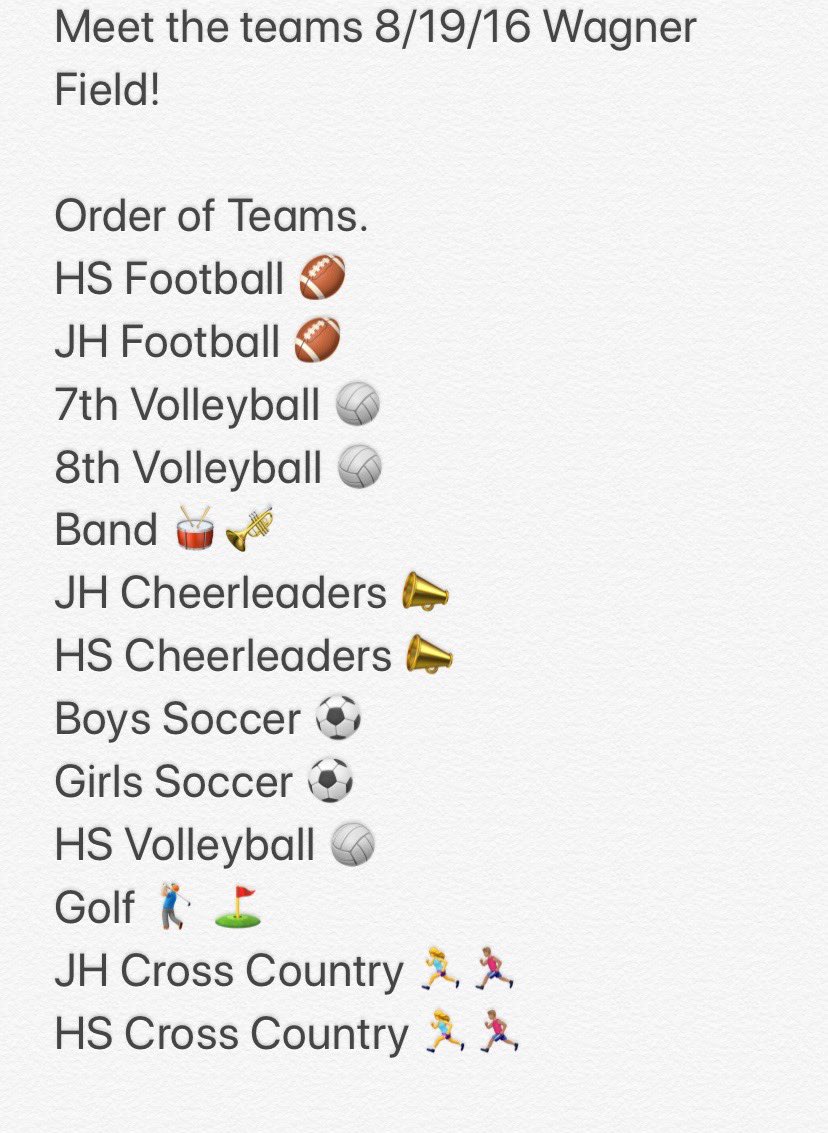 hcathletics99's tweet photo. Meet the team Monday August 19th 6:00 Wagner Field! See picture for order of appearance! https://t.co/pXlIwPmOel