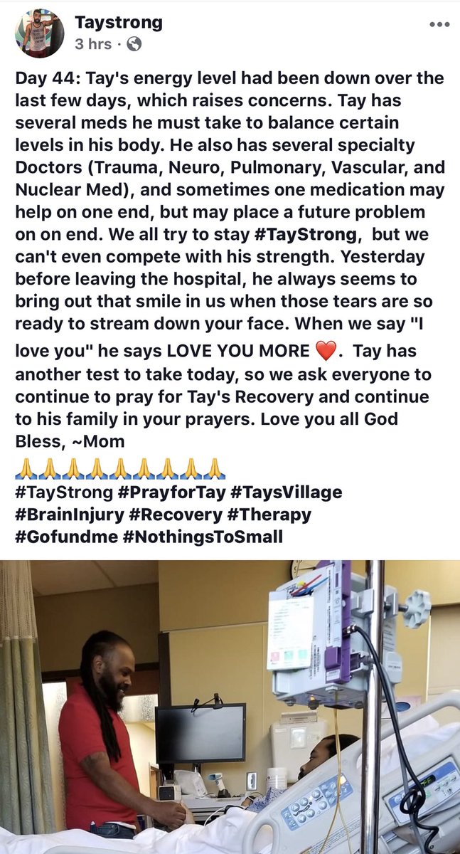 Butta_Love's tweet photo. Please continue to lift Tay up in prayers! ๐๐ฝ๐๐ฝ with good days come bad days .. but he continues to fight ! #Taystrong #day44 https://t.co/WJ6q09nL4q