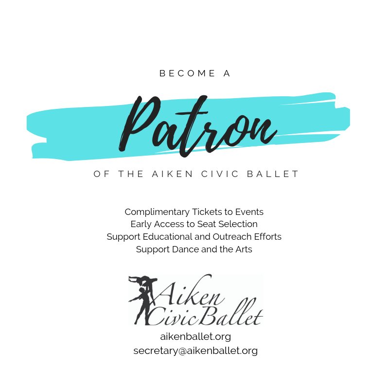 Become a patron of the ACBC before 8/30/19 and get access to priority seating for performances. Visit aikenballet.org