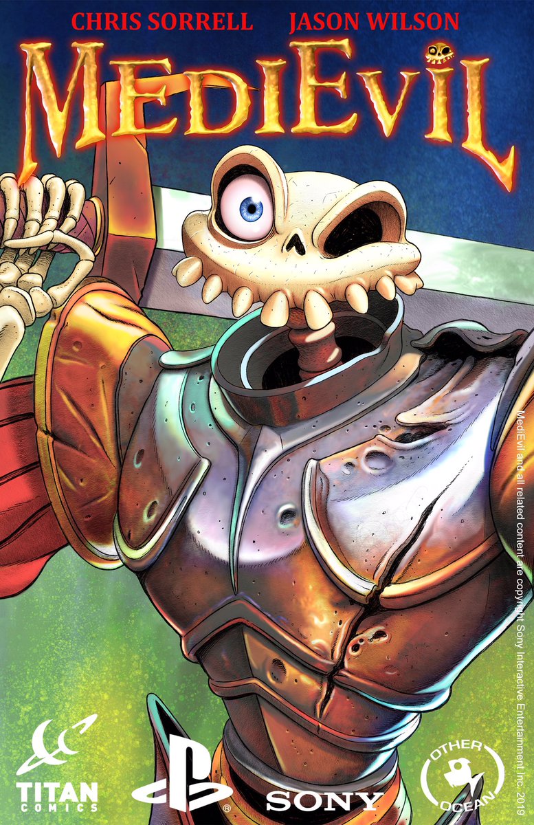 GunnWriter's tweet photo. ‘MediEvil: Fate’s Arrow.’ 
@Trepan (Chris Sorrell) and I are delighted to announce that our prequel/sequel story to the original MediEvil will be released as a hardback book by @ComicsTitan with @playstation this Halloween! Here’s a peak at the art. #medievil https://t.co/TNWA9CiEPM