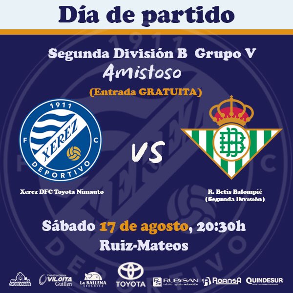 XerezDFC_Futsal's tweet photo. AMISTOSO| ¡Segundo partido de la pretemporada y se JUEGA EN CASA! El Xerez DFC Toyota Nimauto recibe al @RealBetisFS (Segunda División) en el Ruiz-Mateos 

🗓Mañana, sábado 17 de agosto
⏰20:30h
🎟ENTRADA GRATUITA
 
💪🏽⚽️🔵

#EsHoraDeVolver https://t.co/yCRMZvPUhd