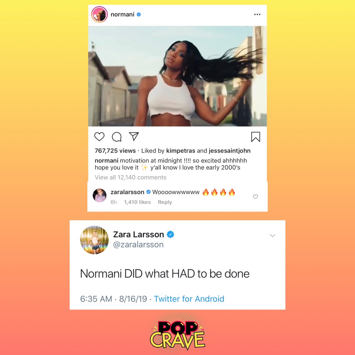 . @ZaraLarsson shows love to  @Normani and her  #Motivation music video: “Normani DID what HAD to be done”