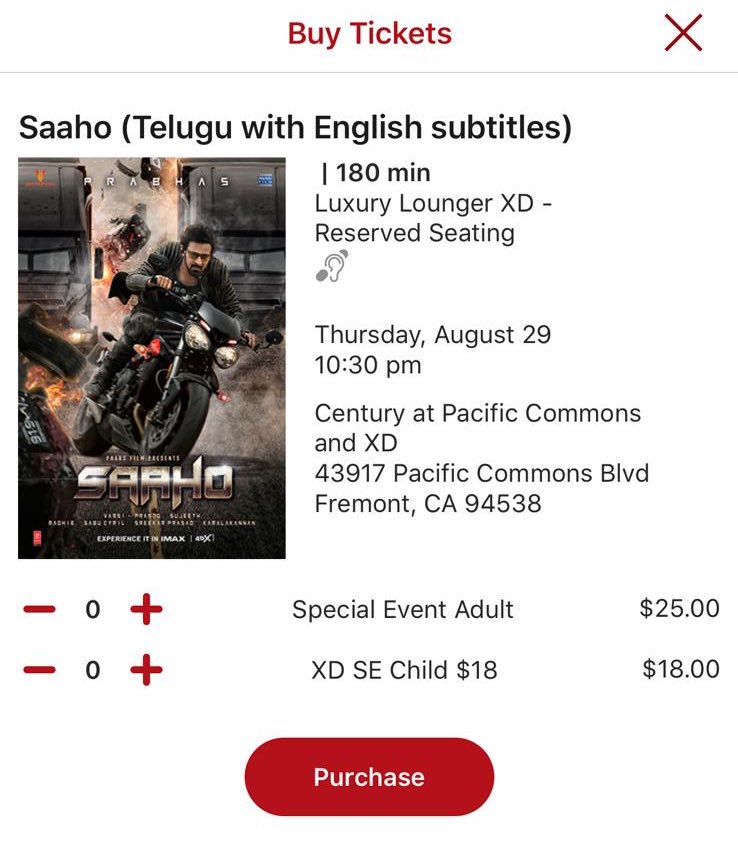 saaho premiere show tickets