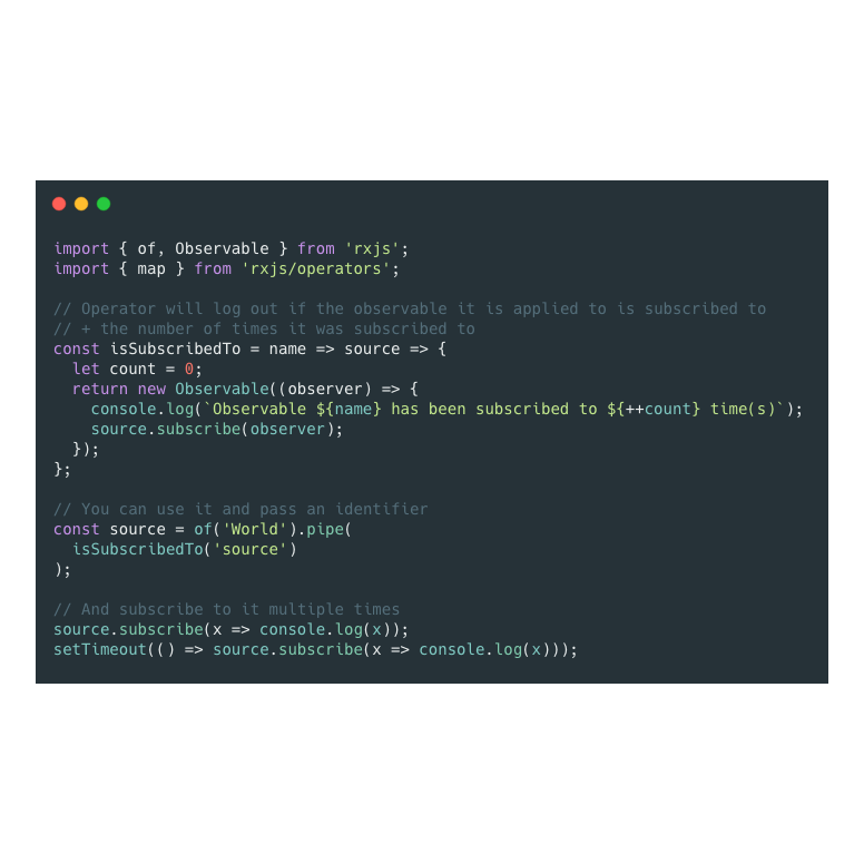 #RxExampleOfTheDay A small utility to make debugging a little easier. An operator that logs out IF an Observable was subscribed to AND how many times it was subscribed to.
Has saved me quite some time debugging #rxjs 😅

Stackblitz: stackblitz.com/edit/rxjs-rmfi…