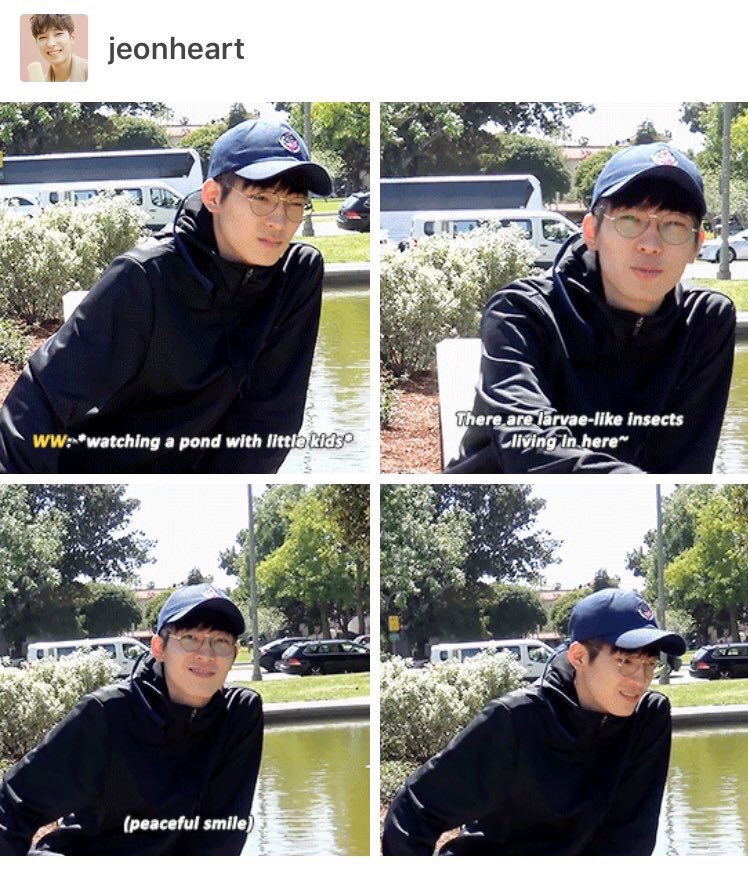 The fact that he is content just sitting there and pointing out the interesting tiny critters that he sees in the pond  .....this whole thread is clearly just me busting my uwus for all of wonwoo’s lil nerdy behaviors and thoughts