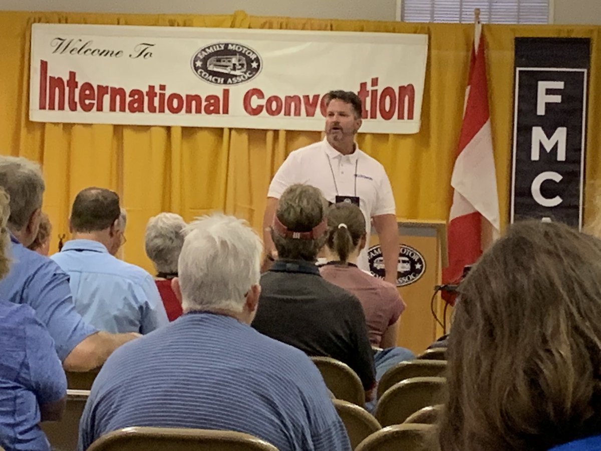 MandMHitTheRoad's tweet photo. and provided some rally fun facts: 1650 RVs from 47 states and 6 Canadian provinces. They also didn’t miss the ice cream social and are planning their afternoon around today’s even bigger one! Dave loves his ice cream!
@fmca_ @Captsully
#fmcand19
#flagpolebuddy
#rvone https://t.co/wFLG0tulqo