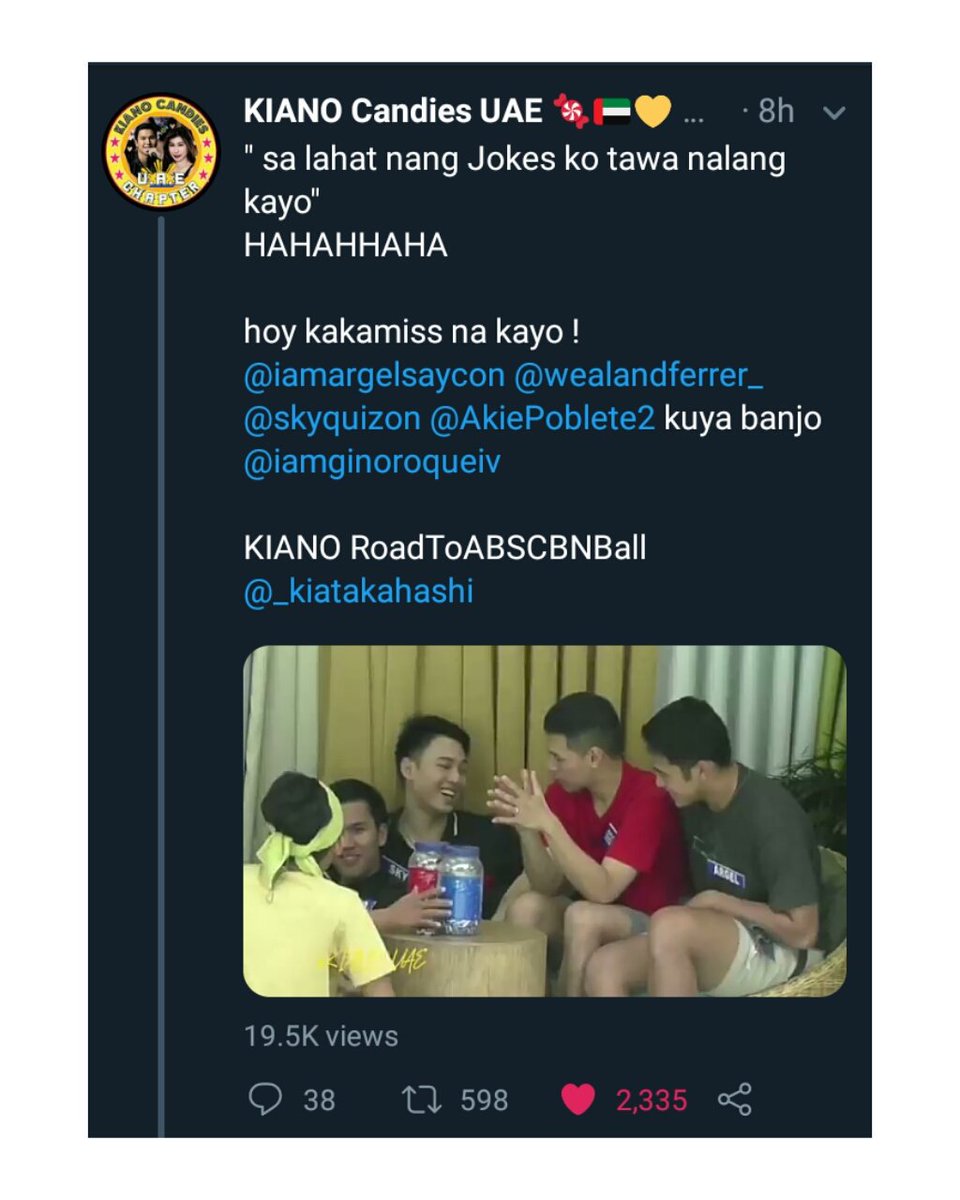 KIANO_MidEast's tweet photo. Batch 4 Housemates on Twitter and IG ππ
@_kiatakahashi @iamginoroqueiv @frankimrussell @AkiePoblete2 @iamargelsaycon @wealandferrer_ @skyquizon @dianacmackey @SarahAlfante @Salenga_Jamie @banjo_dangalan
#BatchFOURever #Batch4TheWin https://t.co/UmC2GTWyxy
