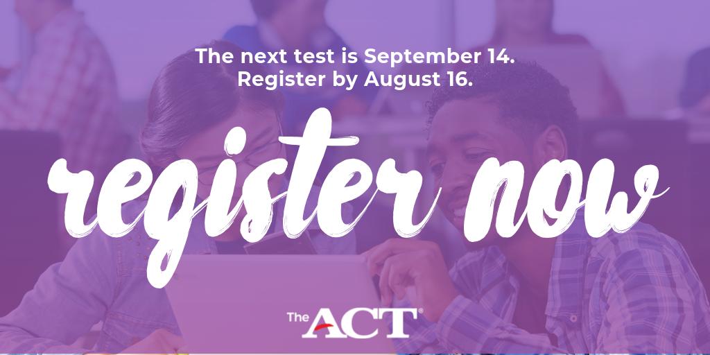 REMINDER‼️ Today is the registration deadline for the September #ACT test date. Register online! bit.ly/2Z3XJqQ