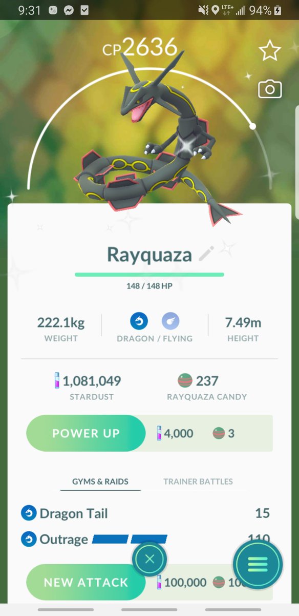 Coreheypostman's tweet photo. Giving out another shiny rayquaza 😍 hopefully this one turns lucky for one of yall 🙏 like, follow, and RT I'll pick a winner 9 PM MDT on Sunday 😊 goodluck all! (Gunna buy the 2nd move depending on how many rare candies I get for suicune day) 🍀 https://t.co/3XG4EZeZnx