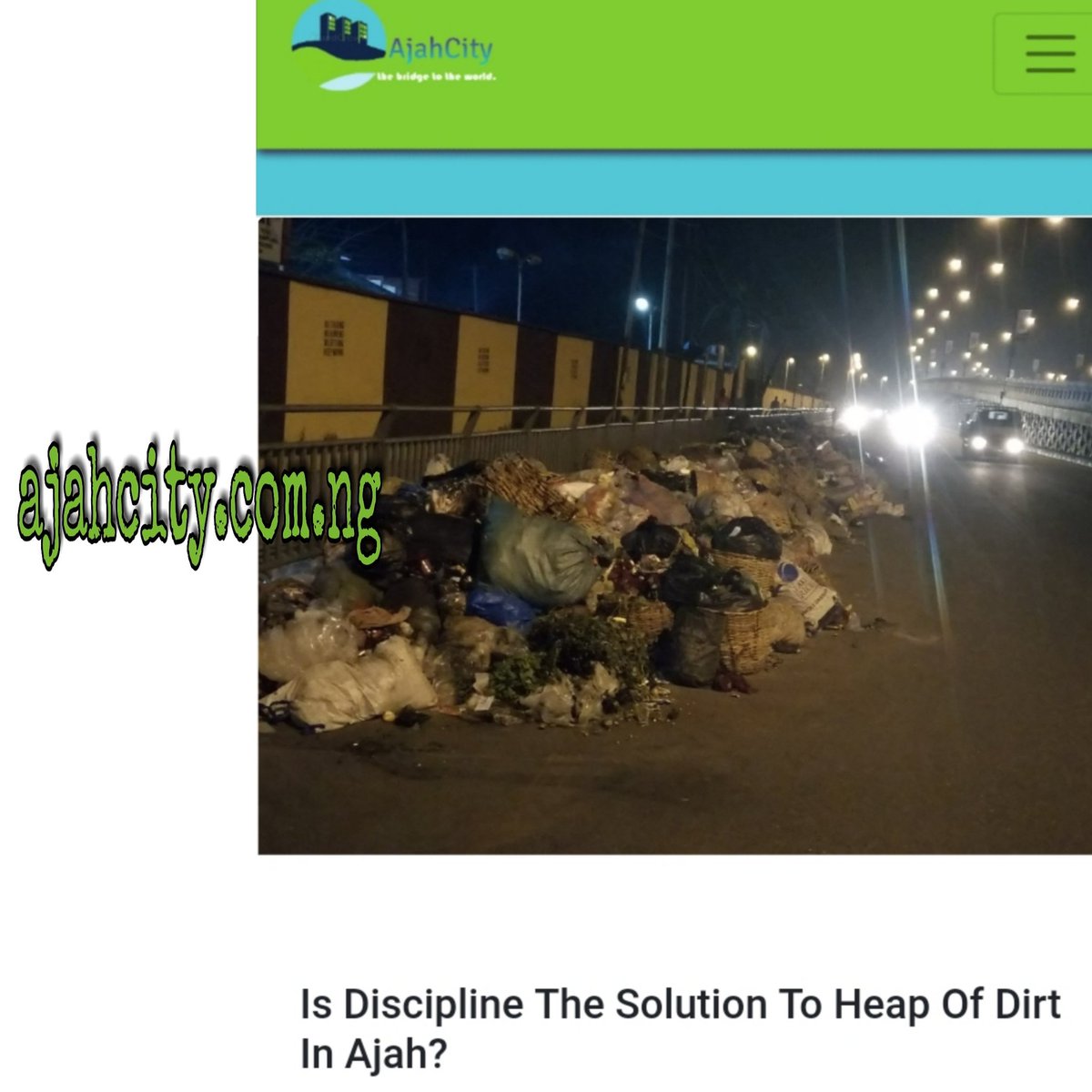 ajahcityy247's tweet photo. You are not in Ajah yet if you cannot find dumps by roadsides, in neighborhoods, sometimes on the road, in drainage systems and to make matter worse, marketplaces.
#thingscanonlygetbetter
#thingsthatshouldbechanged
#lagosnigeria
#trending
#Nigeria
#BBNaija2019 https://t.co/orOxnkUM3d
