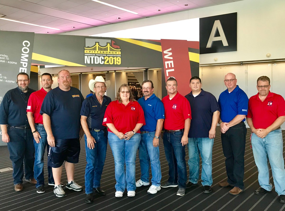 Derek_Leathers's tweet photo. Team Blue is wishing our Werner professional drivers good luck as they continue competing in the #NTDC2019! Thank you Eric, Terry, Larry and Tim for representing Werner's commitment to safety as our number 1 priority in everything we do! #WernerCares https://t.co/MOz0F5kTF1