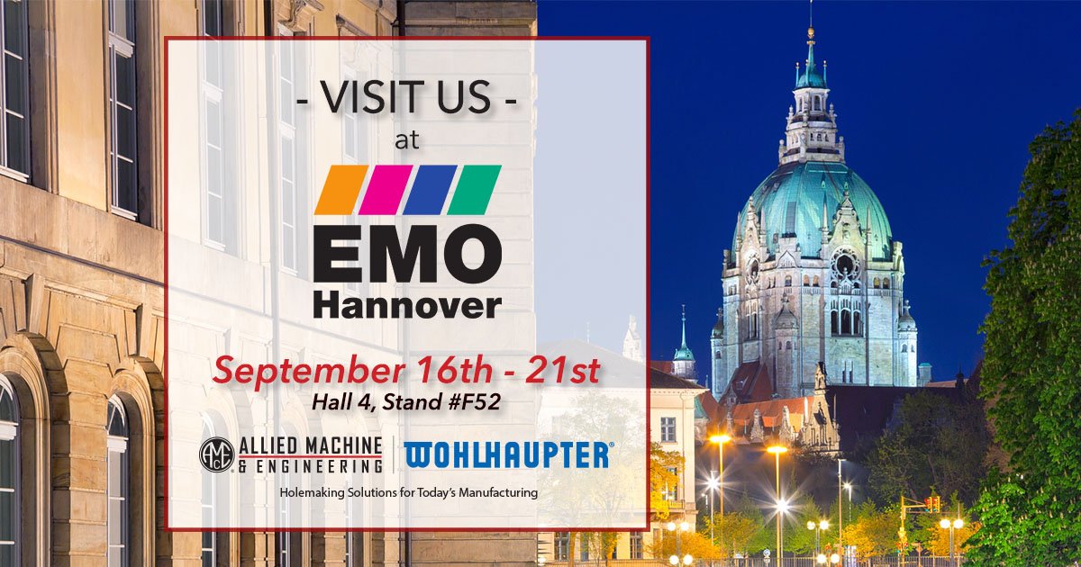 alliedmachine's tweet photo. Will we see you at EMO? Visit Allied Machine|Wohlhaupter in hall 4, booth #F52 &amp; talk tools with our specialists.  For more details, click here: https://t.co/A07FLsnuar

#emo2019 #wohlhaupter #alliedmachine #machining #tools4holes #machining #machinistlife #speedsandfeeds #CNC https://t.co/IdizD0eqBU