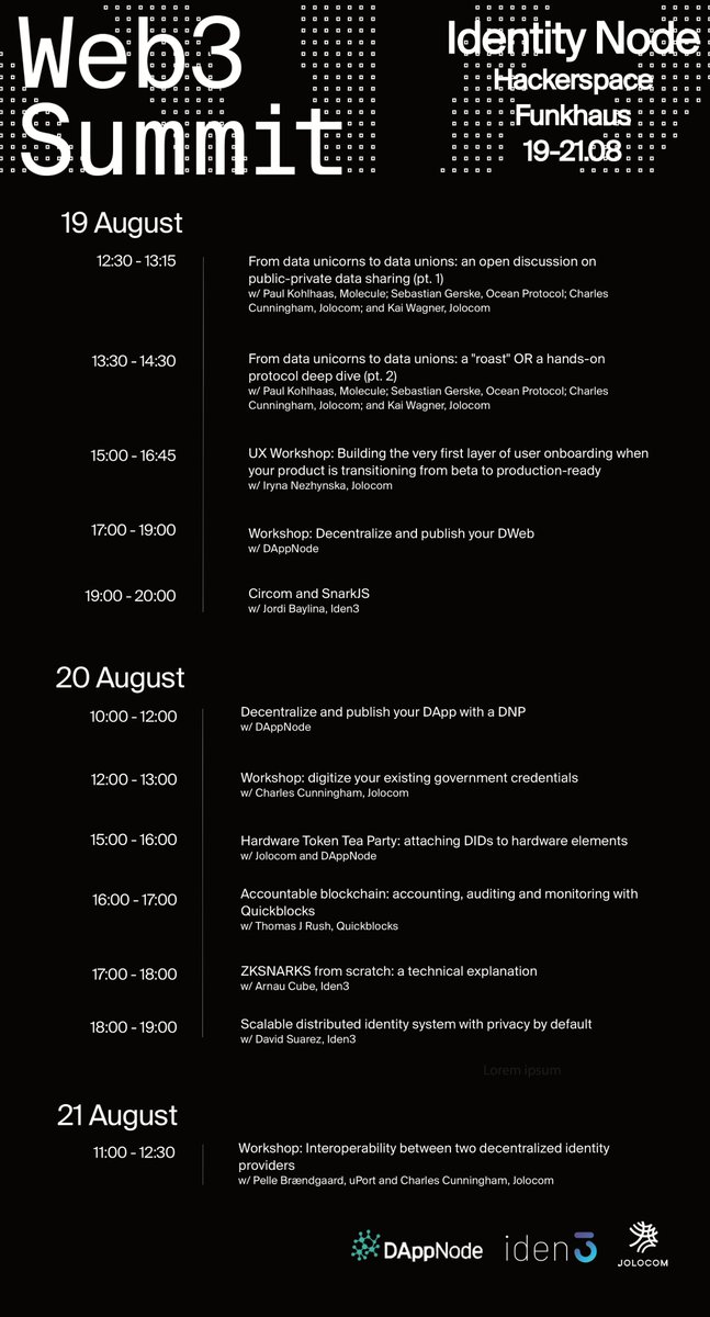 dappnode's tweet image. #DecentralizedWebsites are unstoppable and uncensorable. 

Learn how to do them and publish them with #DAppNode @web3summit 

19th August: 17:00 - 19:00 #Workshop @ Identity Node with @GETJolocom and @identhree