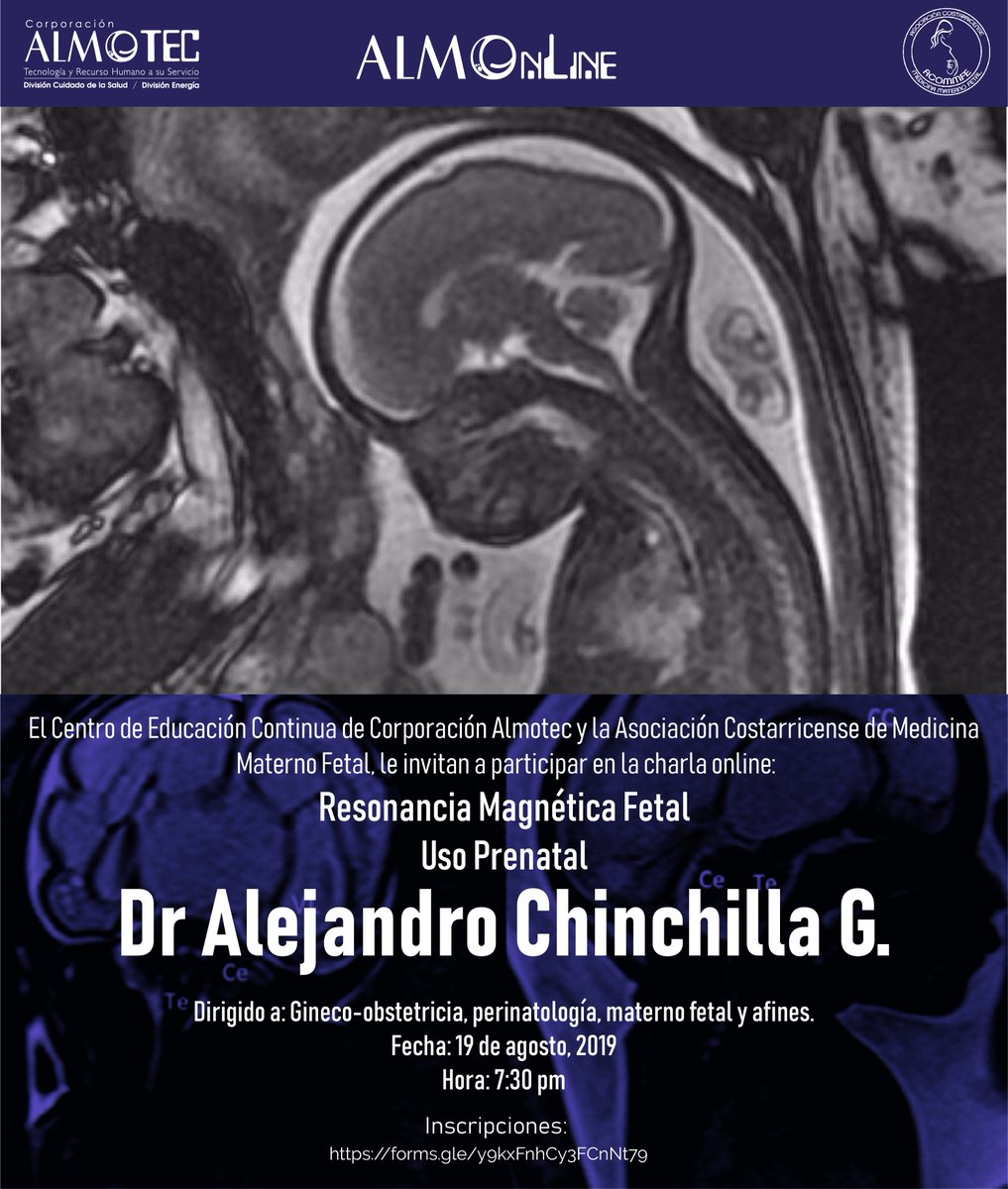 CAlmotec's tweet photo. El Centro de Educación Continua de Corporación Almotec y la ACOMMFE, le invitan a la Charla Clínica ONLINE Resonancia Magnética Fetal: Uso Prenatal, impartida por el Dr. Alejandro Chinchilla, a través de nuestra plataforma Almonline 🎓👩‍⚕️👨‍⚕️

https://t.co/K4DObdVtNF https://t.co/C6JCqAaVeT