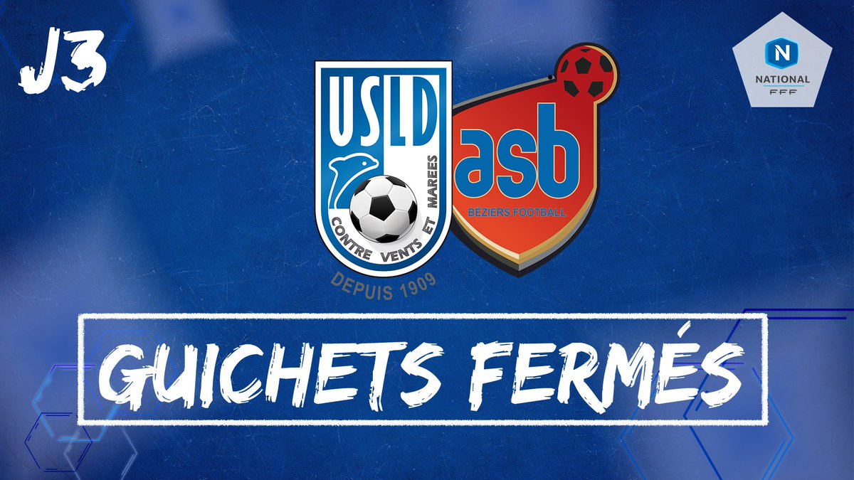 usldunkerque's tweet photo. [GUICHETS FERMES⚠] Chers supporters, il n'y a plus de places en vente pour le match de ce soir face à l'@ASBeziersFoot ! Inutile de vous déplacer si vous n'avez pas de billets ! #USLDASB #AllezUSLD 🔵⚪👊 https://t.co/XU1kyMaspF