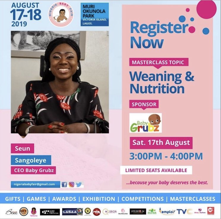 nigeriababyfair's tweet photo. Mrs. Seun Sangoleye CEO @BabyGrubz would be discussing Weaning &amp; Nutrition.. Why haven’t you registered yet. Register here: https://t.co/t0C53EsSWT https://t.co/C6WsuAlWqs