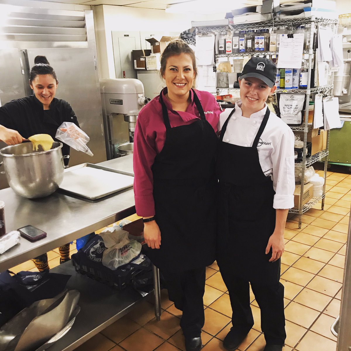 Kennedy doing what she loves, working with Chef Jenn in the Pastry Kitchen! #bigskyvineanddine #mtprostart #pastryexperience @prostartprogram