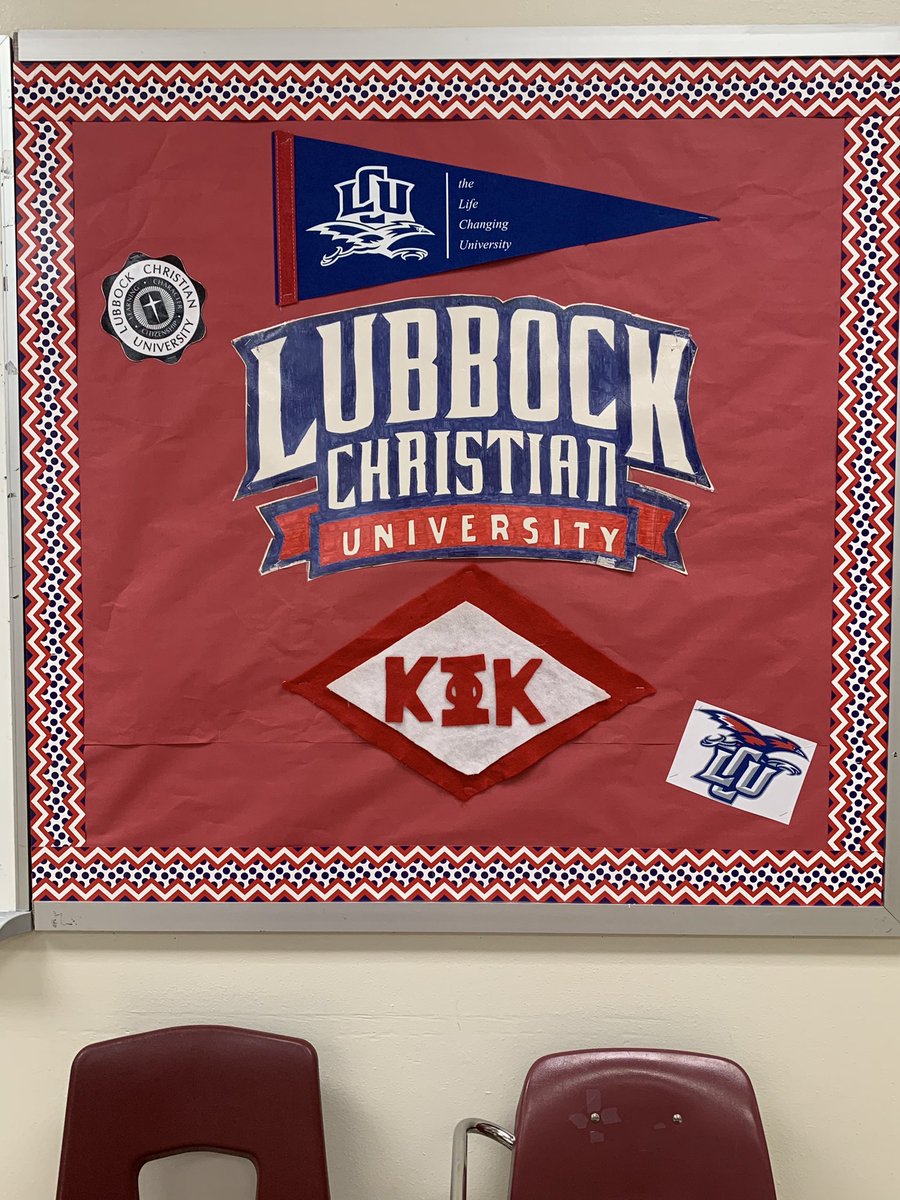 amybec05's tweet photo. When the higher-ups tell you to make a college board in your classroom, you gotta represent!! #beblue #lcu #foreverblue https://t.co/kXSHOhSMx5