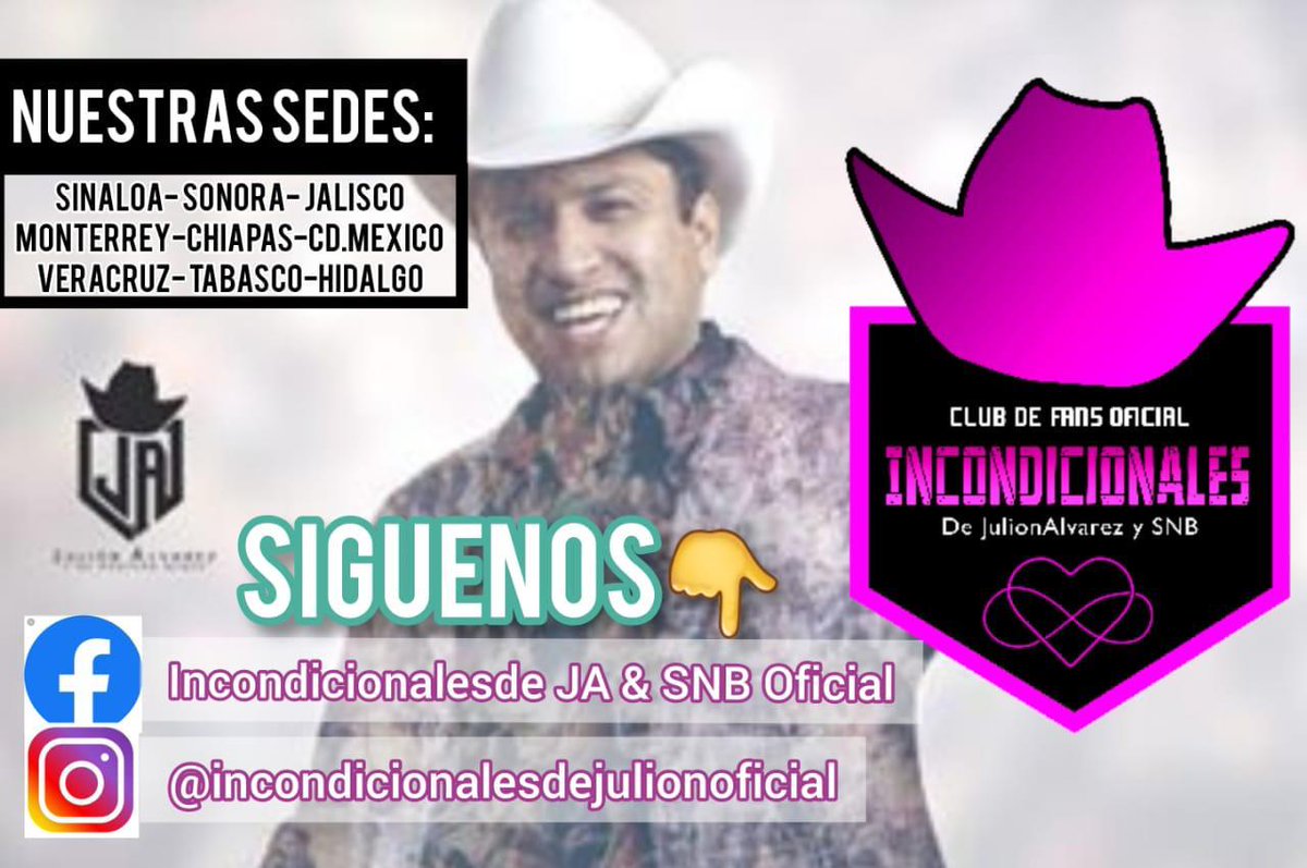 las_sede's tweet photo. El Club #IncondicionalesdeJAySNB forma parte de los #ClubsOficiales de #JulionAlavarezYSNB estas son sus redes sociales #ClubsUnidos @LasChiquitasJA @chiquitaluu @angelesmendozap @newsmedialatino @eenrique_fv 
#sedemty https://t.co/IrAK3nS9Qa