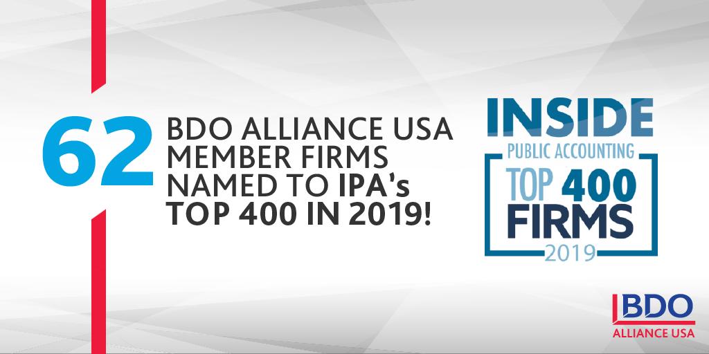 BDOAlliance's tweet photo. We are proud to have the most member firms - from an association or alliance - named to this year's #IPA400! https://t.co/H8AguEdpr7