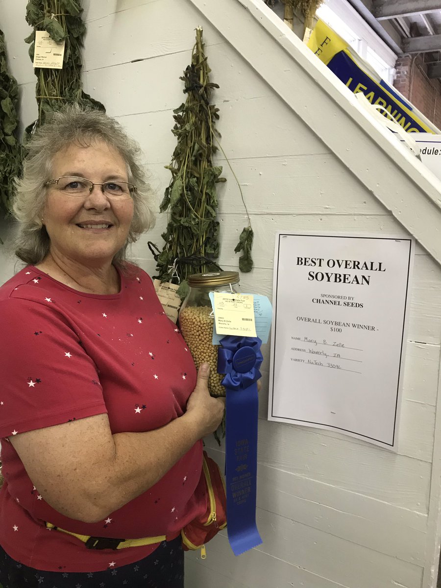 RKZelle's tweet photo. The Best Overall Soybean entrant checking out her award at Iowa State Fair Mary Beth VanWert Zelle. #2019IowaStateFair https://t.co/pSXQ1T5Hsz