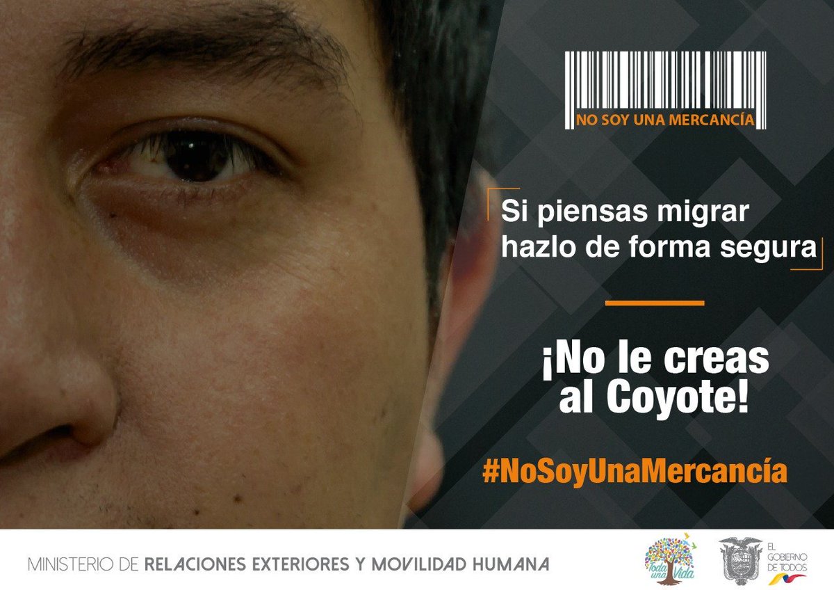 ¡Dile no a la migración riesgosa! Juntos podemos prevenir a nuestros familiares, amigos y conocidos de los peligros que supone migrar de manera irregular. No creas lo que te
dice el coyote. #NoSoyUnaMercancía