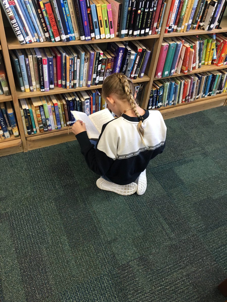 NR_KJones's tweet photo. We are excited to check out books at our *new* MS library! So many titles, so little time! @NRMiddleSchool #WeAreNR #bookworms https://t.co/Hj9qDkY9oD