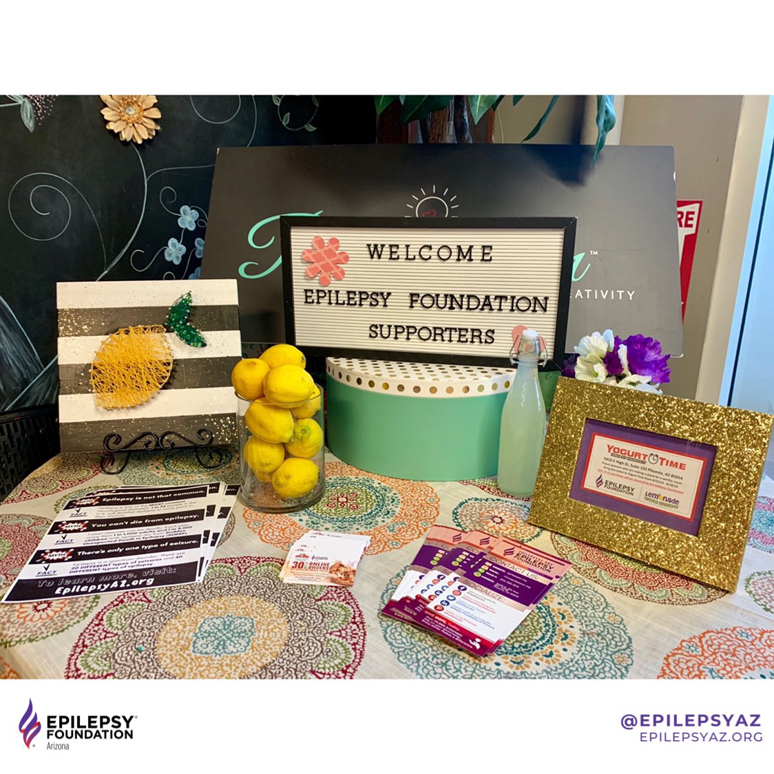 EpilepsyAZ's tweet photo. We had a great night at the @PinspirationAZ #LemonadeForLivy event making string art for #epilepsy! Great job to Erin and Luann for organizing such a fun event to help bring #HopeForEpilepsy and thank you to everyone who came out to show your support and creativity! 💜🧠💛🍋🎉 https://t.co/RODNRJYWBt