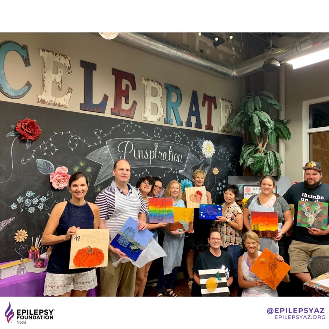 EpilepsyAZ's tweet photo. We had a great night at the @PinspirationAZ #LemonadeForLivy event making string art for #epilepsy! Great job to Erin and Luann for organizing such a fun event to help bring #HopeForEpilepsy and thank you to everyone who came out to show your support and creativity! 💜🧠💛🍋🎉 https://t.co/RODNRJYWBt