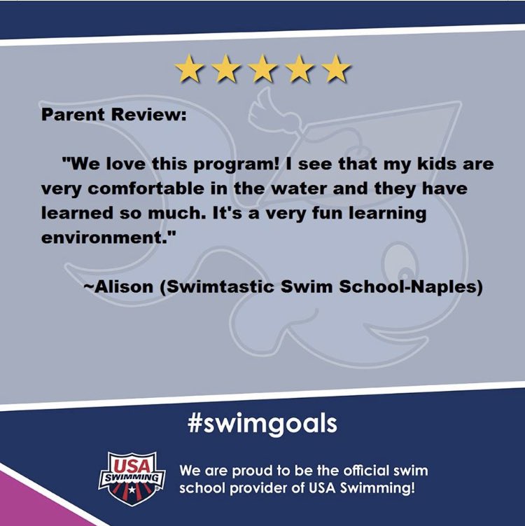 SwimtasticSWFL's tweet image. ⭐️⭐️⭐️⭐️⭐️ 5 Star Review! Thank you Alison for the great feedback! 🏊🏽‍♀️💗🏊🏽‍♂️ #swimtasticswfl #swimgoals #feedbackfriday #swimfamily #learntoswim #colliercounty #leecounty #inthe239 #naplesfl #northnaples #fortmyers #estero #capecoral #swimwithus #smartfishswiminschools